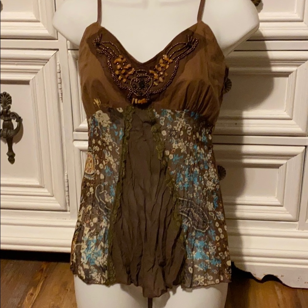 Hendi brown tank top with stones and beads